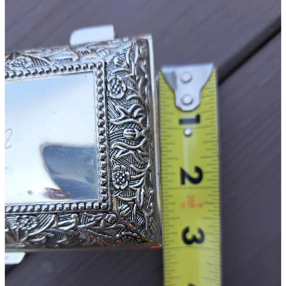 VTG Silver Plated Trinket Jewelry Box Present For Mother Blue Velvet Inner
